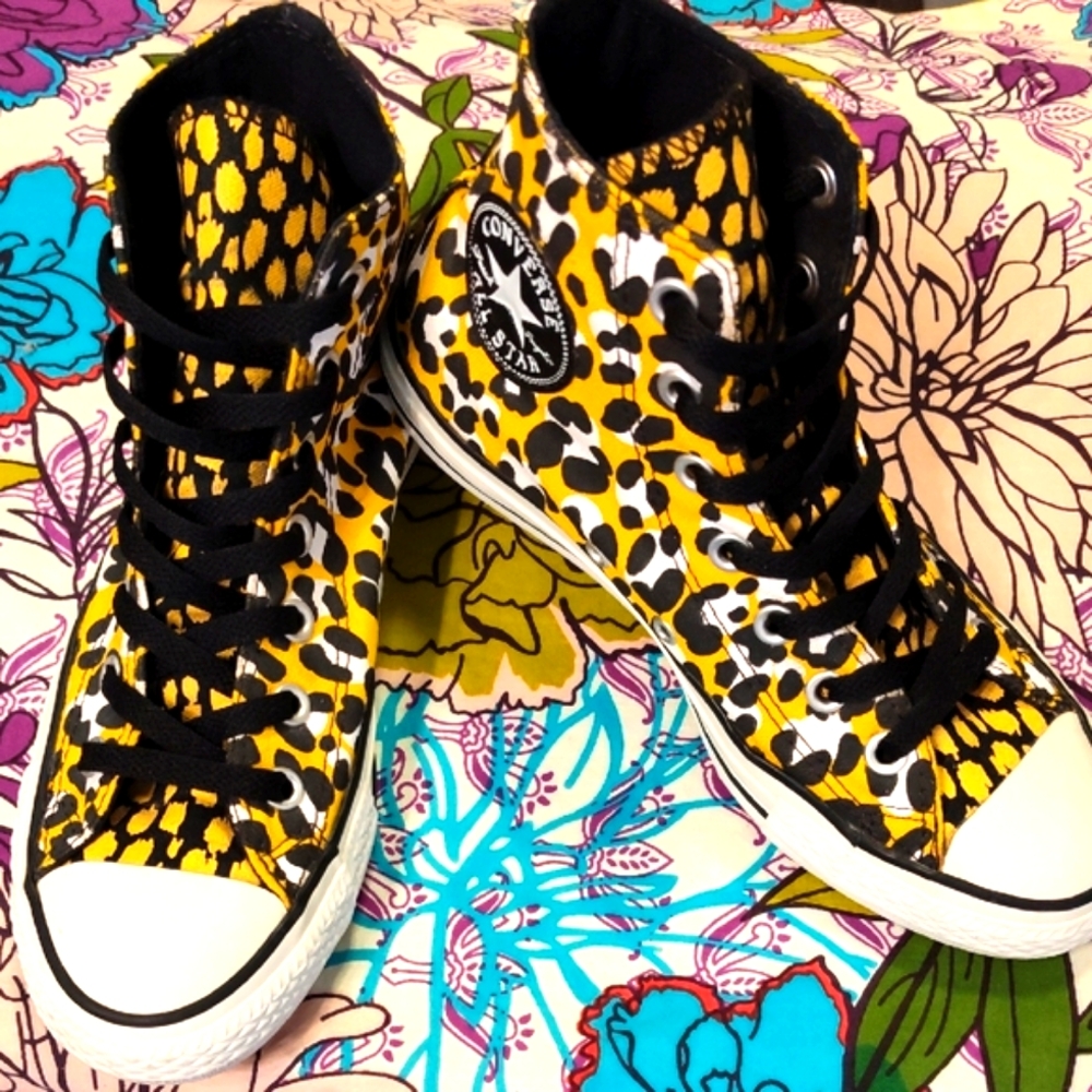 Vintage Converse All Star Yellow Cheetah High Tops